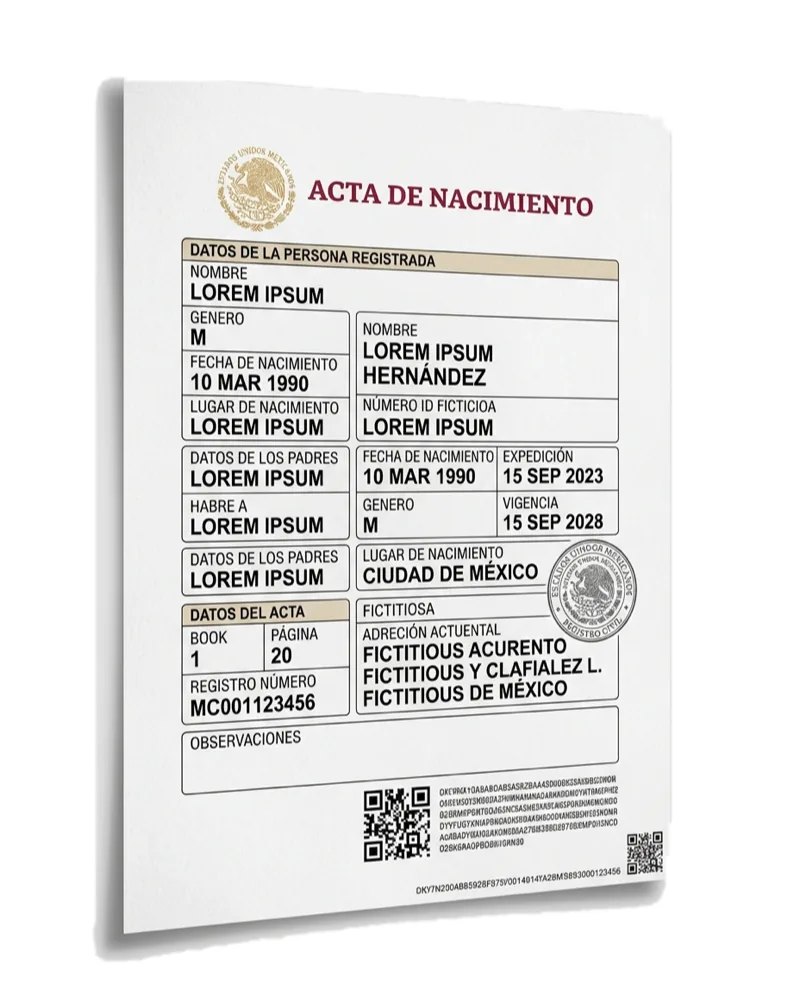 Acta de nacimiento mexicana certificada